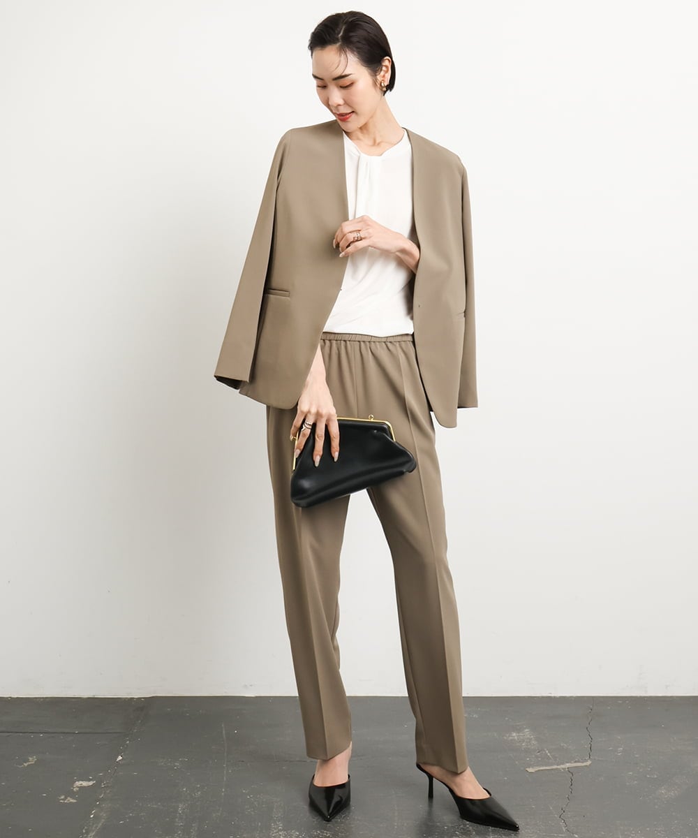 F6DGA12290 MICHEL KLEIN(小さいサイズ)(メゾン ドゥ サンク) [小さいサイズ]ノーカラージャケット(接触冷感/セットアップ対応) カーキ