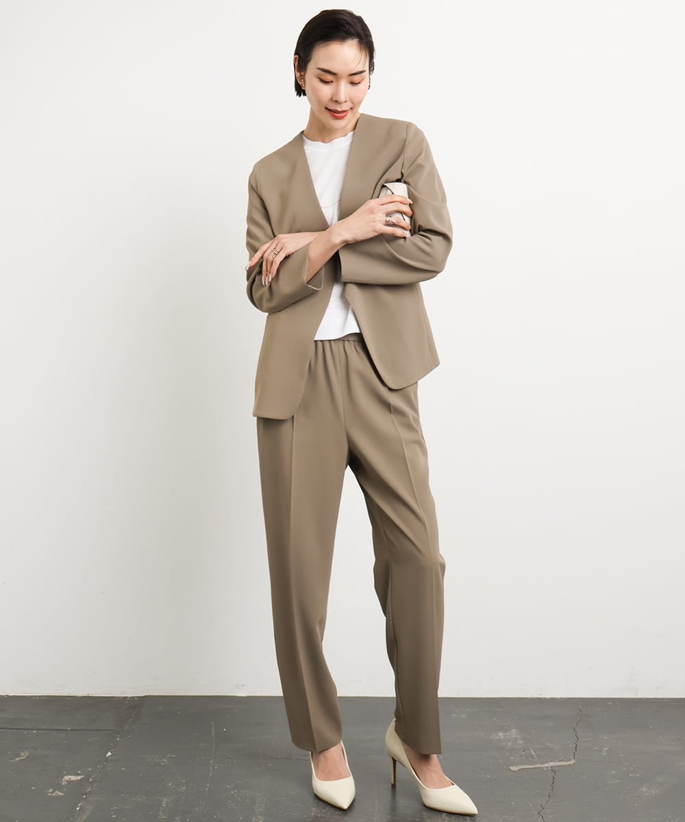 F6DGA12290 MICHEL KLEIN(小さいサイズ)(メゾン ドゥ サンク) [小さいサイズ]ノーカラージャケット(接触冷感/セットアップ対応) カーキ