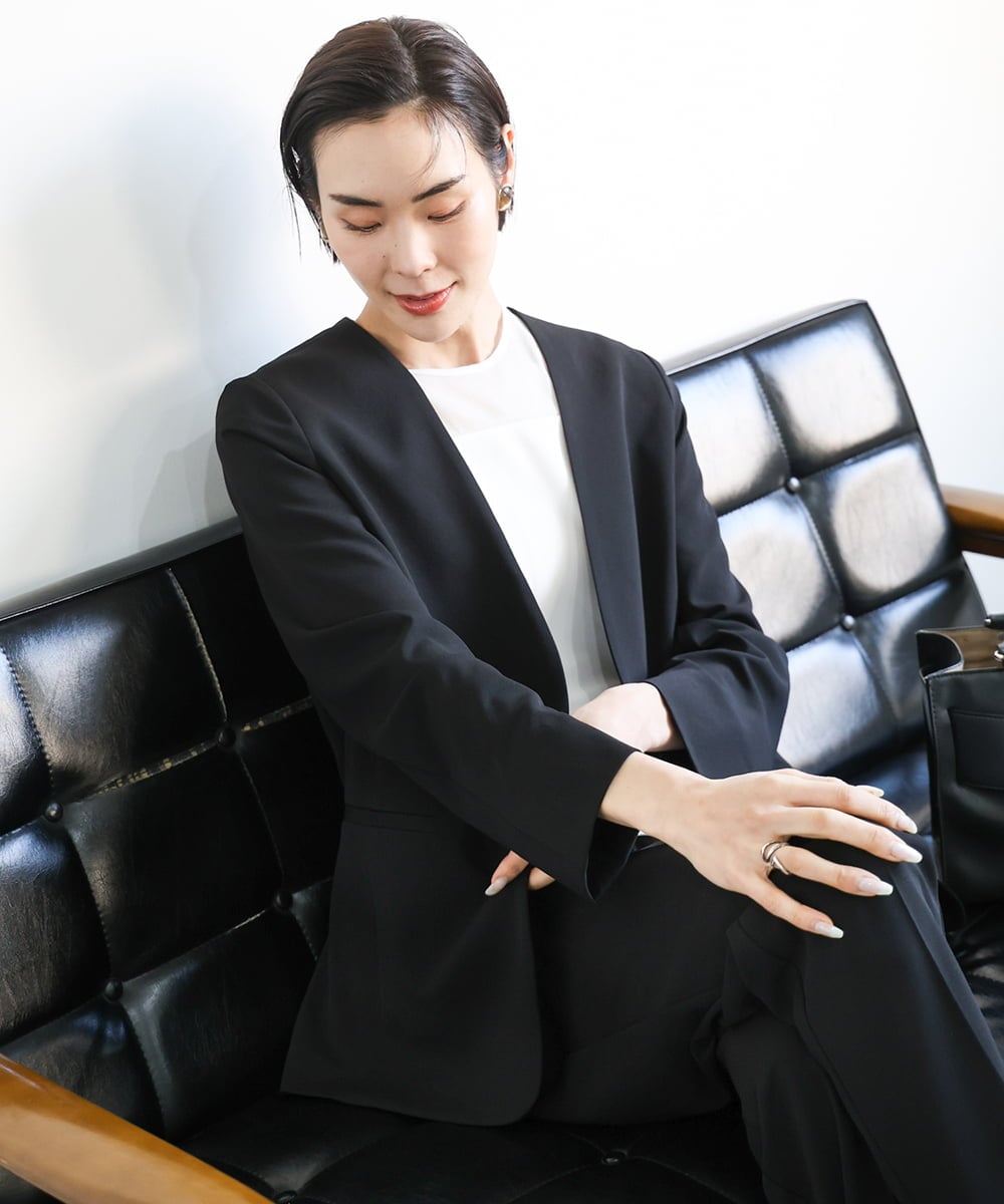 F6DGA12290 MICHEL KLEIN(小さいサイズ)(メゾン ドゥ サンク) [小さいサイズ]ノーカラージャケット(接触冷感/セットアップ対応) カーキ
