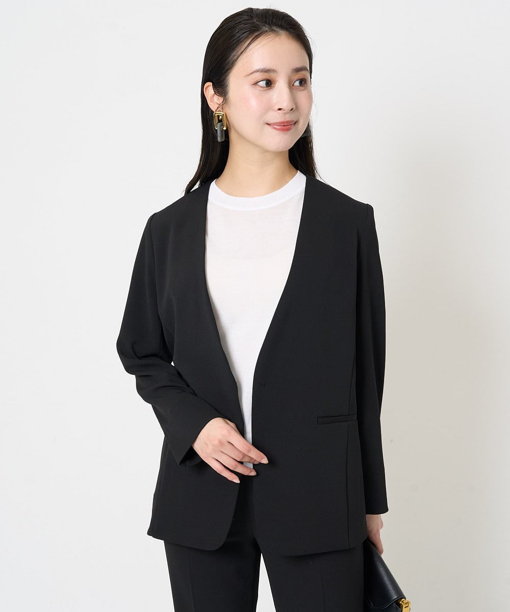 F6DGA12290 MICHEL KLEIN(小さいサイズ)(メゾン ドゥ サンク) [小さいサイズ]ノーカラージャケット(接触冷感/セットアップ対応) カーキ