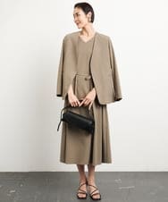 F6DGA12290 MICHEL KLEIN(小さいサイズ)(メゾン ドゥ サンク) [小さいサイズ]ノーカラージャケット(接触冷感/セットアップ対応) カーキ