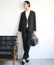 F6DGA12290 MICHEL KLEIN(小さいサイズ)(メゾン ドゥ サンク) [小さいサイズ]ノーカラージャケット(接触冷感/セットアップ対応) カーキ