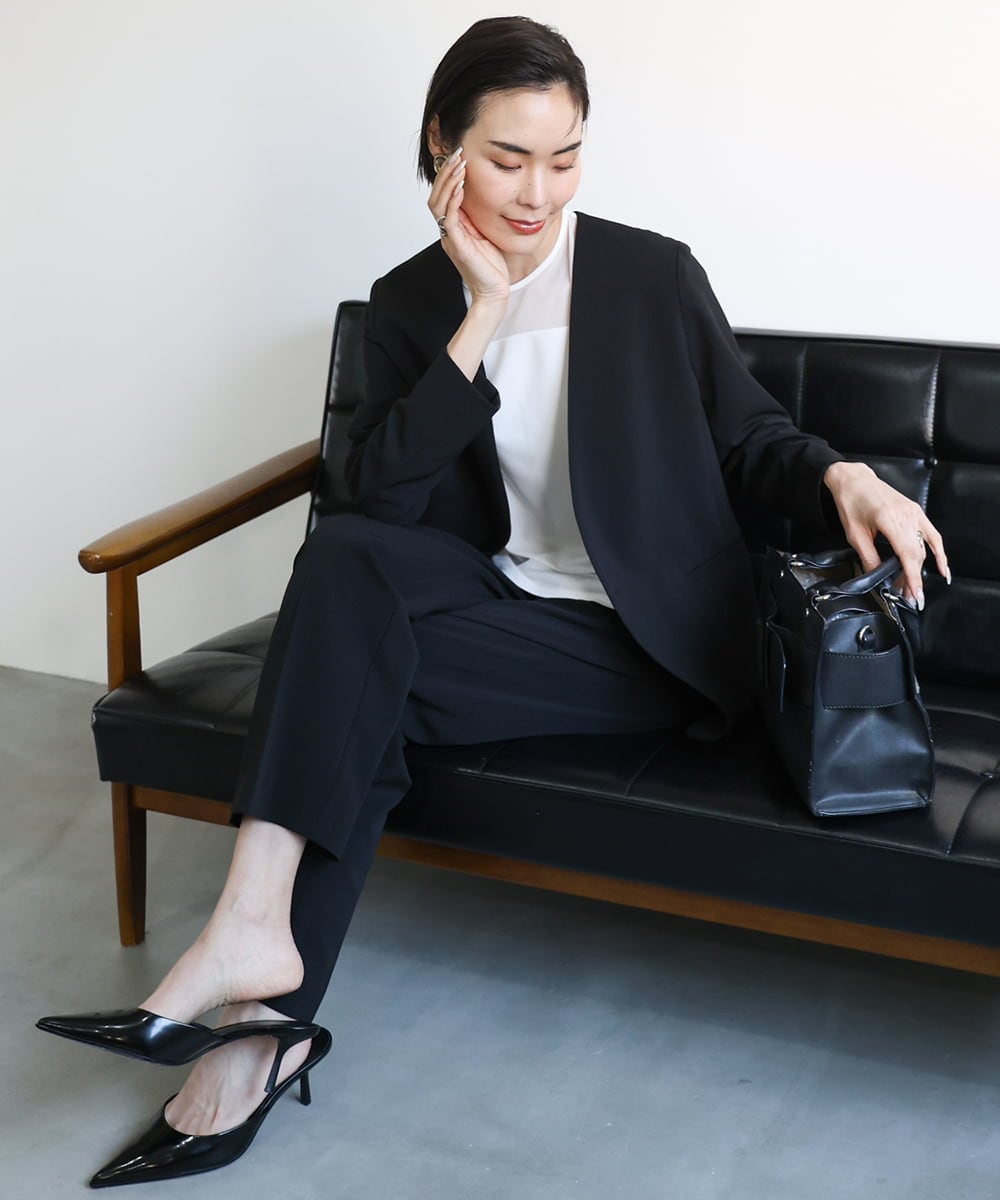 F6DGA12290 MICHEL KLEIN(小さいサイズ)(メゾン ドゥ サンク) [小さいサイズ]ノーカラージャケット(接触冷感/セットアップ対応) カーキ