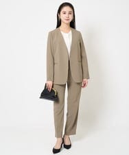 F6DGA12290 MICHEL KLEIN(小さいサイズ)(メゾン ドゥ サンク) [小さいサイズ]ノーカラージャケット(接触冷感/セットアップ対応) カーキ