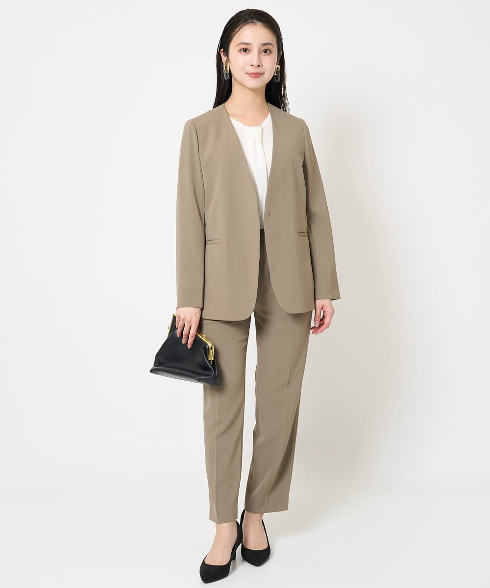 F6DGA12290 MICHEL KLEIN(小さいサイズ)(メゾン ドゥ サンク) [小さいサイズ]ノーカラージャケット(接触冷感/セットアップ対応) カーキ