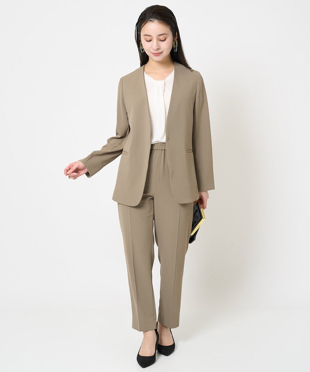 F6DGA12290 MICHEL KLEIN(小さいサイズ)(メゾン ドゥ サンク) [小さいサイズ]ノーカラージャケット(接触冷感/セットアップ対応) カーキ