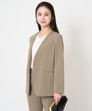 F6DGA12290 MICHEL KLEIN(小さいサイズ)(メゾン ドゥ サンク) [小さいサイズ]ノーカラージャケット(接触冷感/セットアップ対応) カーキ