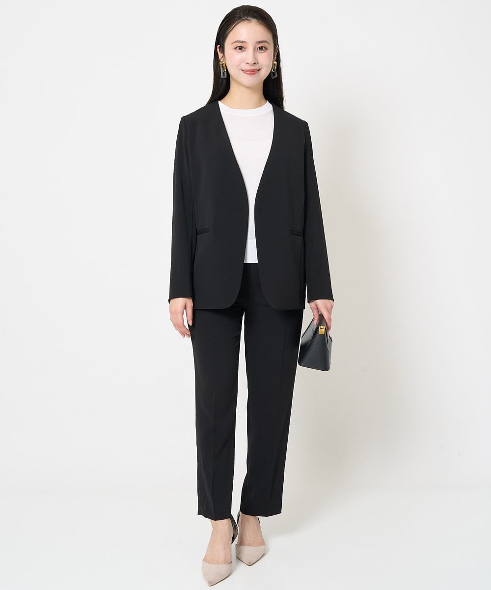 F6DGA12290 MICHEL KLEIN(小さいサイズ)(メゾン ドゥ サンク) [小さいサイズ]ノーカラージャケット(接触冷感/セットアップ対応) カーキ