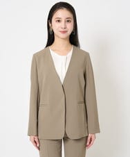 F6DGA12290 MICHEL KLEIN(小さいサイズ)(メゾン ドゥ サンク) [小さいサイズ]ノーカラージャケット(接触冷感/セットアップ対応) カーキ