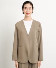 F6DGA12290 MICHEL KLEIN(小さいサイズ)(メゾン ドゥ サンク) [小さいサイズ]ノーカラージャケット(接触冷感/セットアップ対応) カーキ