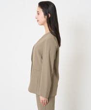 F6DGA12290 MICHEL KLEIN(小さいサイズ)(メゾン ドゥ サンク) [小さいサイズ]ノーカラージャケット(接触冷感/セットアップ対応) カーキ