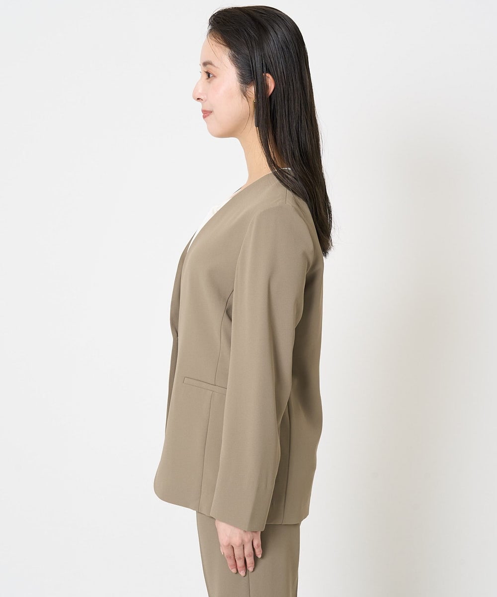 F6DGA12290 MICHEL KLEIN(小さいサイズ)(メゾン ドゥ サンク) [小さいサイズ]ノーカラージャケット(接触冷感/セットアップ対応) カーキ
