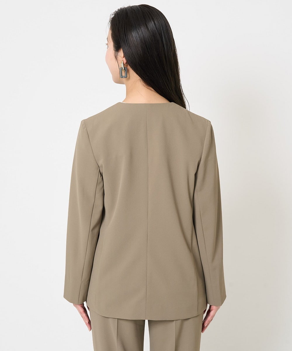 F6DGA12290 MICHEL KLEIN(小さいサイズ)(メゾン ドゥ サンク) [小さいサイズ]ノーカラージャケット(接触冷感/セットアップ対応) カーキ