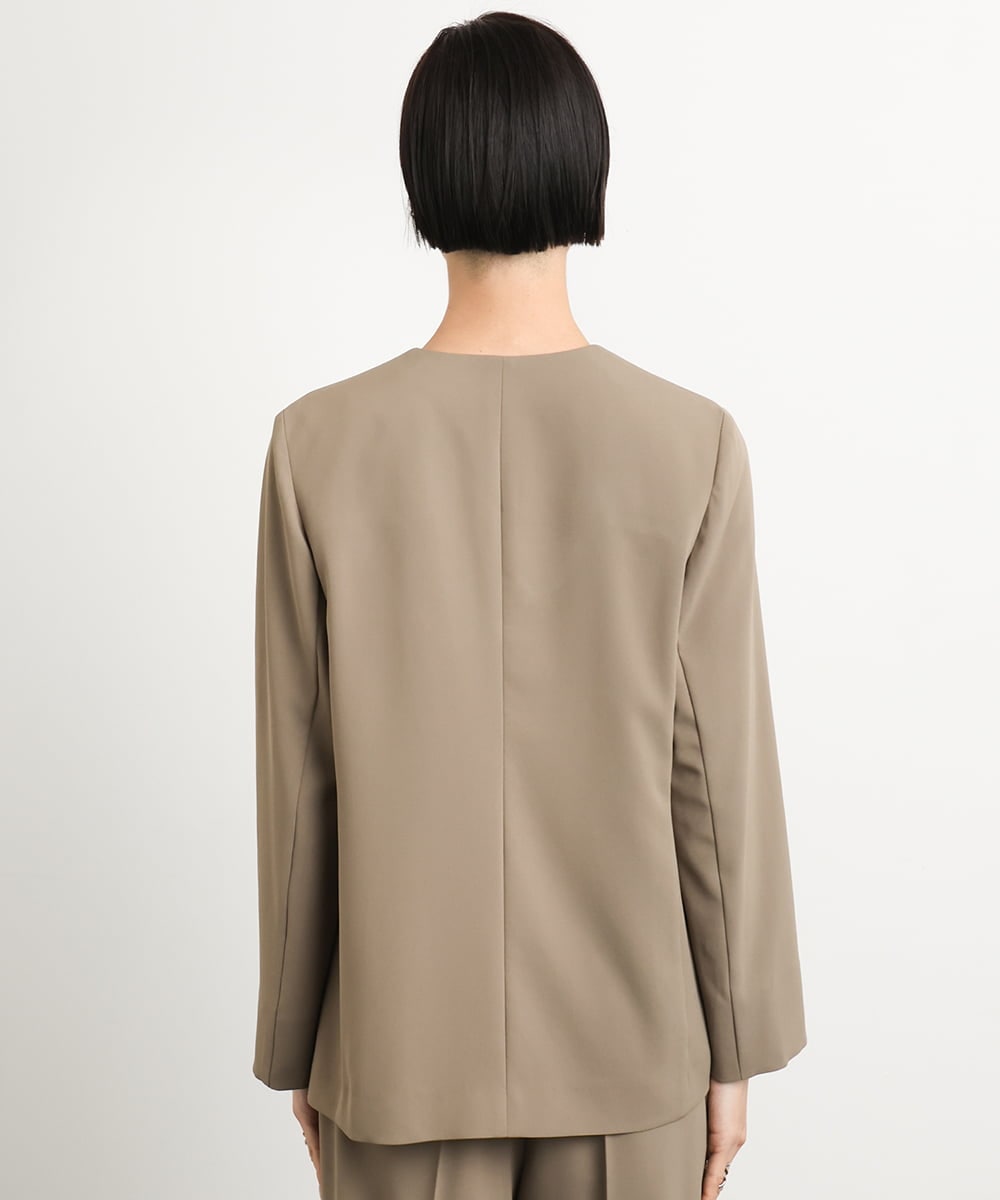 F6DGA12290 MICHEL KLEIN(小さいサイズ)(メゾン ドゥ サンク) [小さいサイズ]ノーカラージャケット(接触冷感/セットアップ対応) カーキ