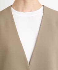 F6DGA12290 MICHEL KLEIN(小さいサイズ)(メゾン ドゥ サンク) [小さいサイズ]ノーカラージャケット(接触冷感/セットアップ対応) カーキ