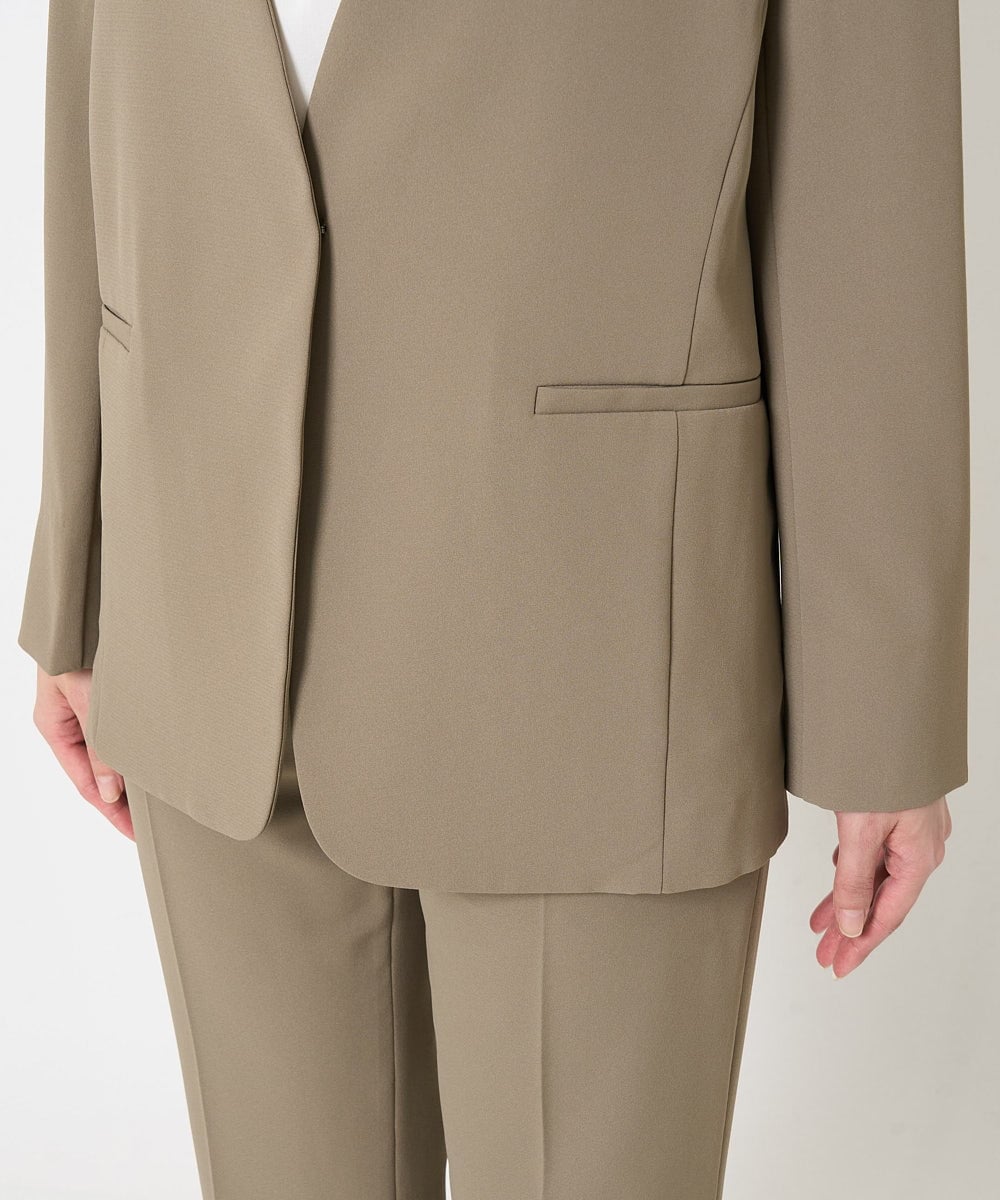 F6DGA12290 MICHEL KLEIN(小さいサイズ)(メゾン ドゥ サンク) [小さいサイズ]ノーカラージャケット(接触冷感/セットアップ対応) カーキ