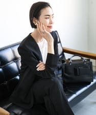 F6DGA12290 MICHEL KLEIN(小さいサイズ)(メゾン ドゥ サンク) [小さいサイズ]ノーカラージャケット(接触冷感/セットアップ対応) ブラック