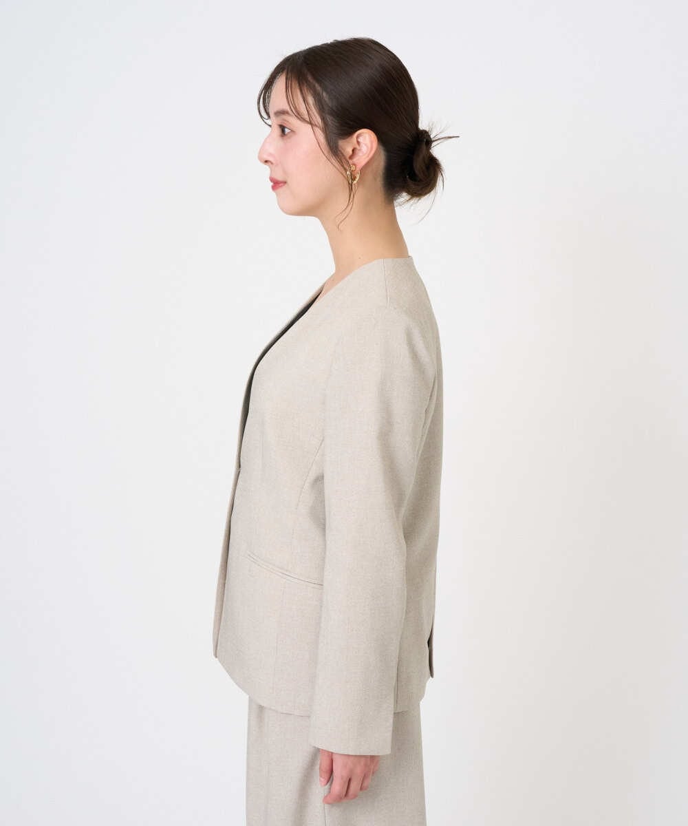 F6DGD05420 MICHEL KLEIN(小さいサイズ)(メゾン ドゥ サンク) [小さいサイズ][セットアップ対応]ツイードライク　ノーカラージャケット ベージュ