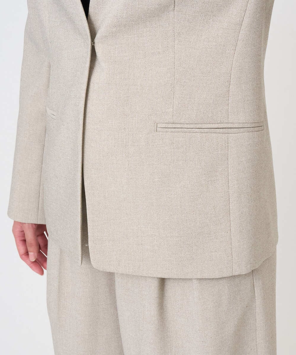 F6DGD05420 MICHEL KLEIN(小さいサイズ)(メゾン ドゥ サンク) [小さいサイズ][セットアップ対応]ツイードライク　ノーカラージャケット ベージュ