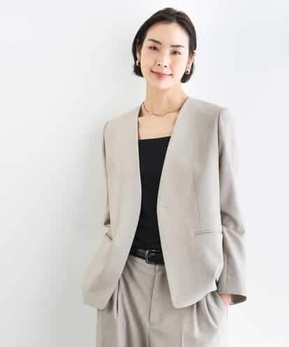 F6DGD05420 MICHEL KLEIN(小さいサイズ) [小さいサイズ][セットアップ対応]ツイードライク　ノーカラージャケット