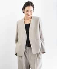 F6DGD05420 MICHEL KLEIN(小さいサイズ)(メゾン ドゥ サンク) [小さいサイズ][セットアップ対応]ツイードライク　ノーカラージャケット ベージュ