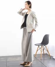 F6DGD05420 MICHEL KLEIN(小さいサイズ)(メゾン ドゥ サンク) [小さいサイズ][セットアップ対応]ツイードライク　ノーカラージャケット ベージュ