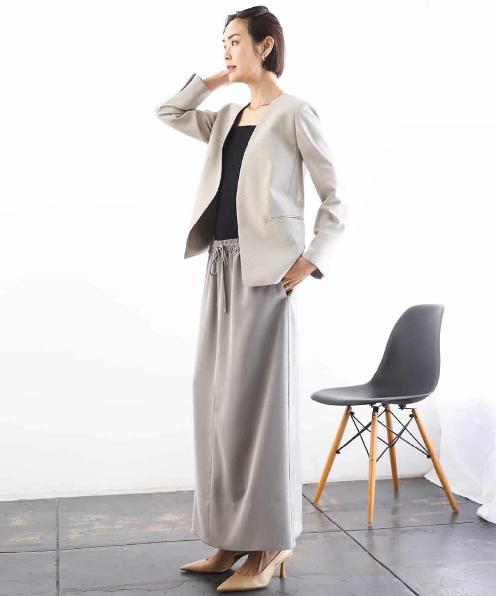 F6DGD05420 MICHEL KLEIN(小さいサイズ)(メゾン ドゥ サンク) [小さいサイズ][セットアップ対応]ツイードライク　ノーカラージャケット ベージュ