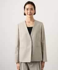 F6DGD05420 MICHEL KLEIN(小さいサイズ)(メゾン ドゥ サンク) [小さいサイズ][セットアップ対応]ツイードライク　ノーカラージャケット ベージュ