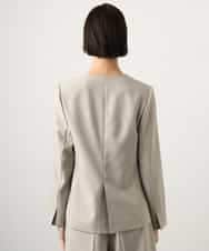 F6DGD05420 MICHEL KLEIN(小さいサイズ)(メゾン ドゥ サンク) [小さいサイズ][セットアップ対応]ツイードライク　ノーカラージャケット ベージュ