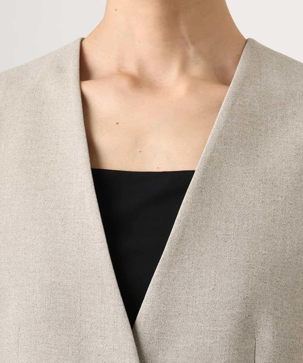 F6DGD05420 MICHEL KLEIN(小さいサイズ)(メゾン ドゥ サンク) [小さいサイズ][セットアップ対応]ツイードライク　ノーカラージャケット ベージュ