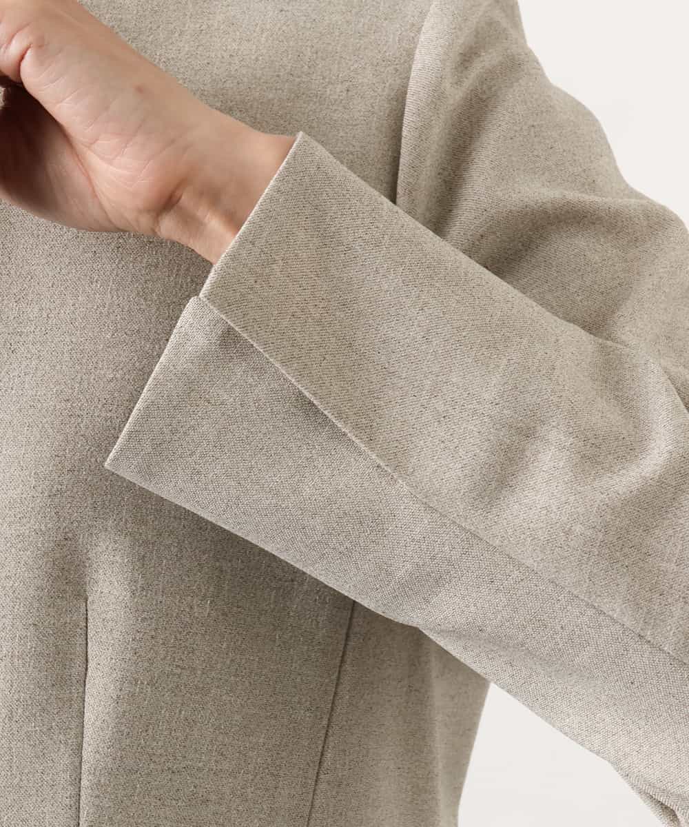 F6DGD05420 MICHEL KLEIN(小さいサイズ)(メゾン ドゥ サンク) [小さいサイズ][セットアップ対応]ツイードライク　ノーカラージャケット ベージュ