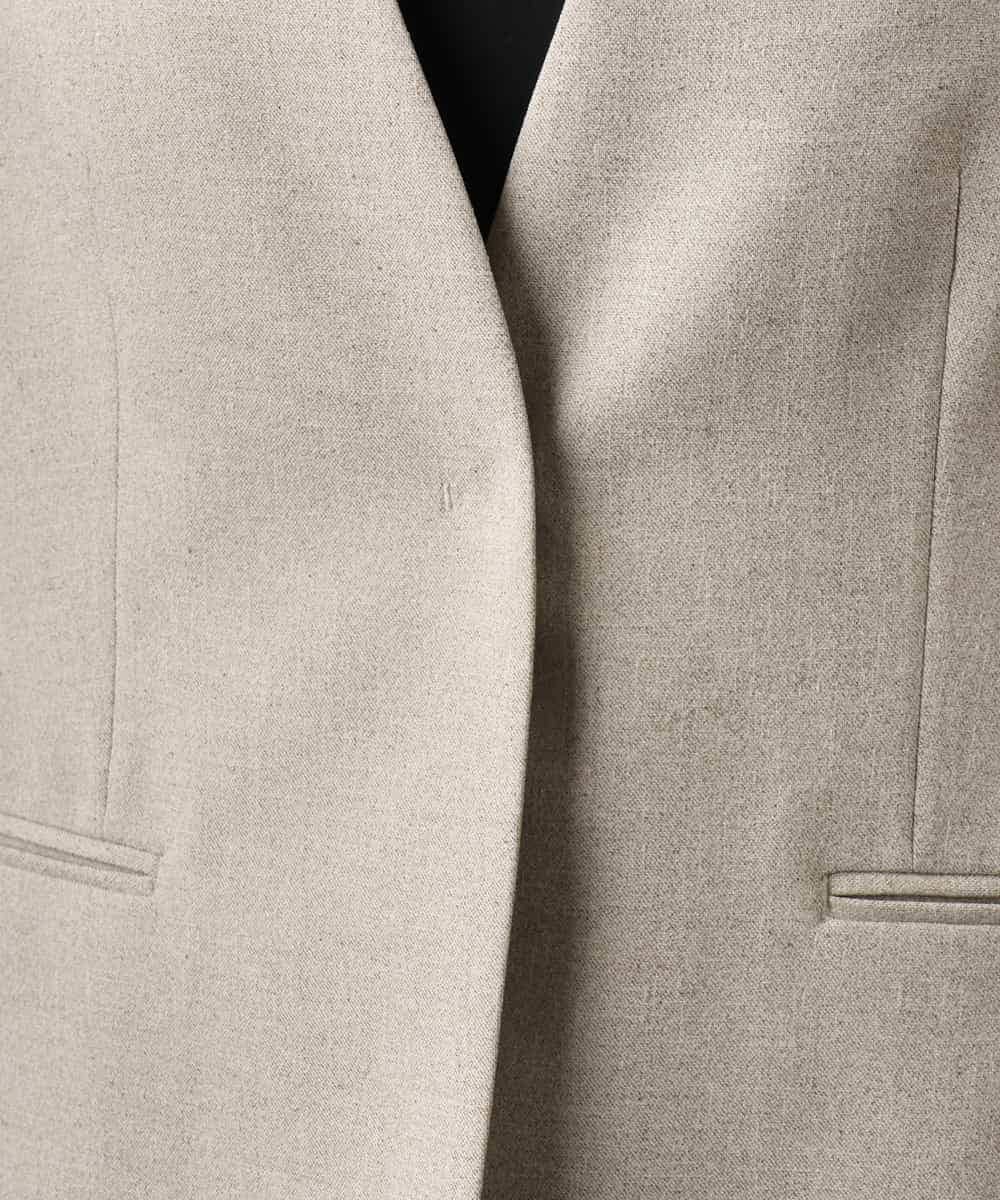 F6DGD05420 MICHEL KLEIN(小さいサイズ)(メゾン ドゥ サンク) [小さいサイズ][セットアップ対応]ツイードライク　ノーカラージャケット ベージュ