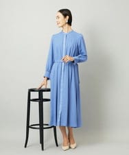 F6EAD05360 MICHEL KLEIN(小さいサイズ)(メゾン ドゥ サンク) [小さいサイズ]ノーカラーフレアーワンピース ブルー