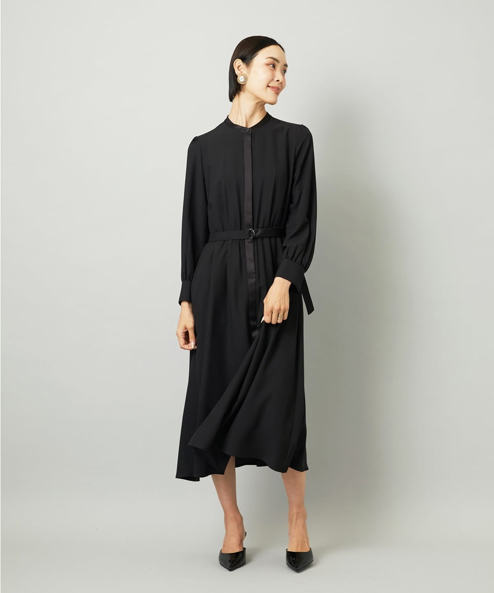 F6EAD05360 MICHEL KLEIN(小さいサイズ)(メゾン ドゥ サンク) [小さいサイズ]ノーカラーフレアーワンピース ブルー