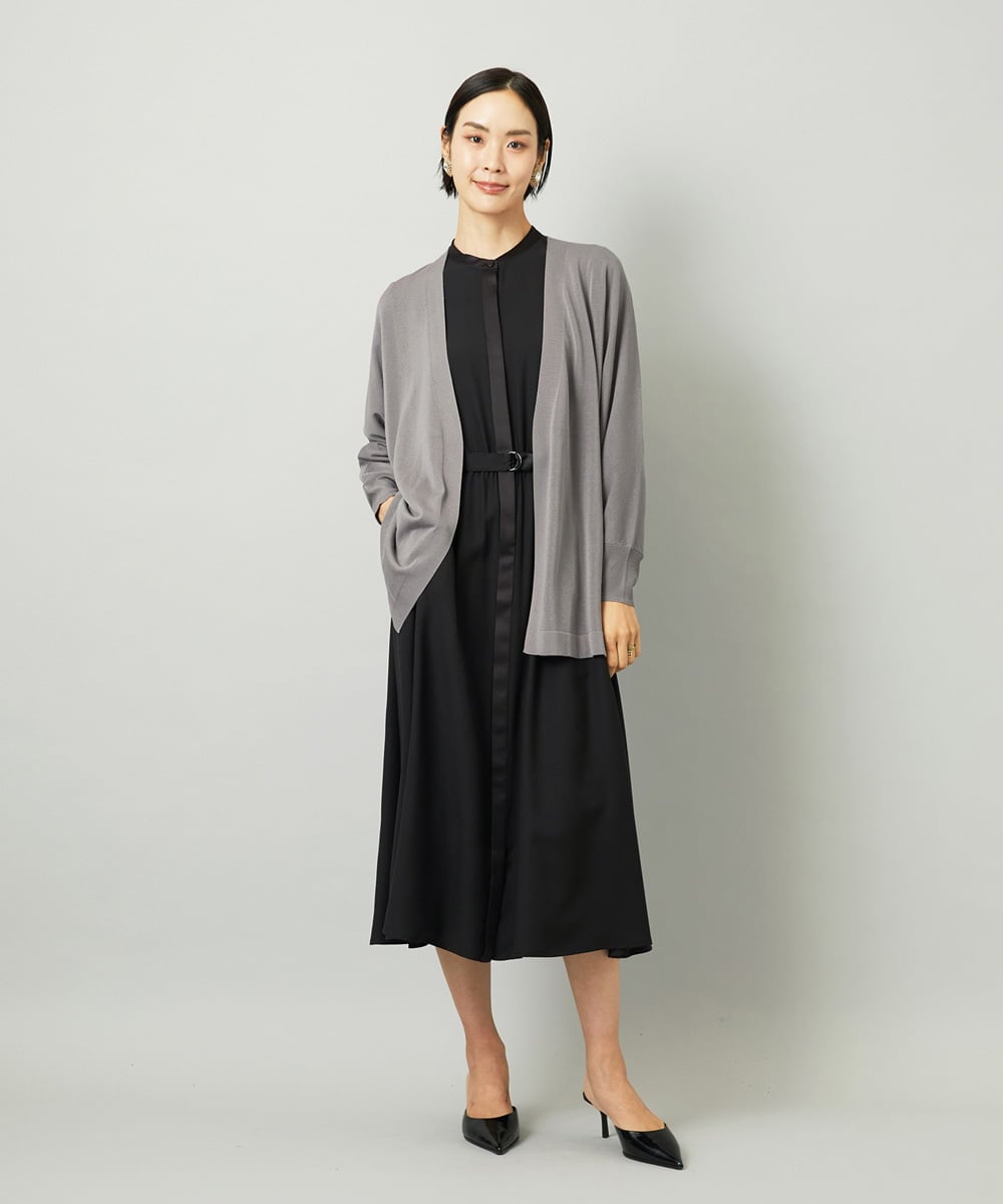 F6EAD05360 MICHEL KLEIN(小さいサイズ)(メゾン ドゥ サンク) [小さいサイズ]ノーカラーフレアーワンピース ブルー