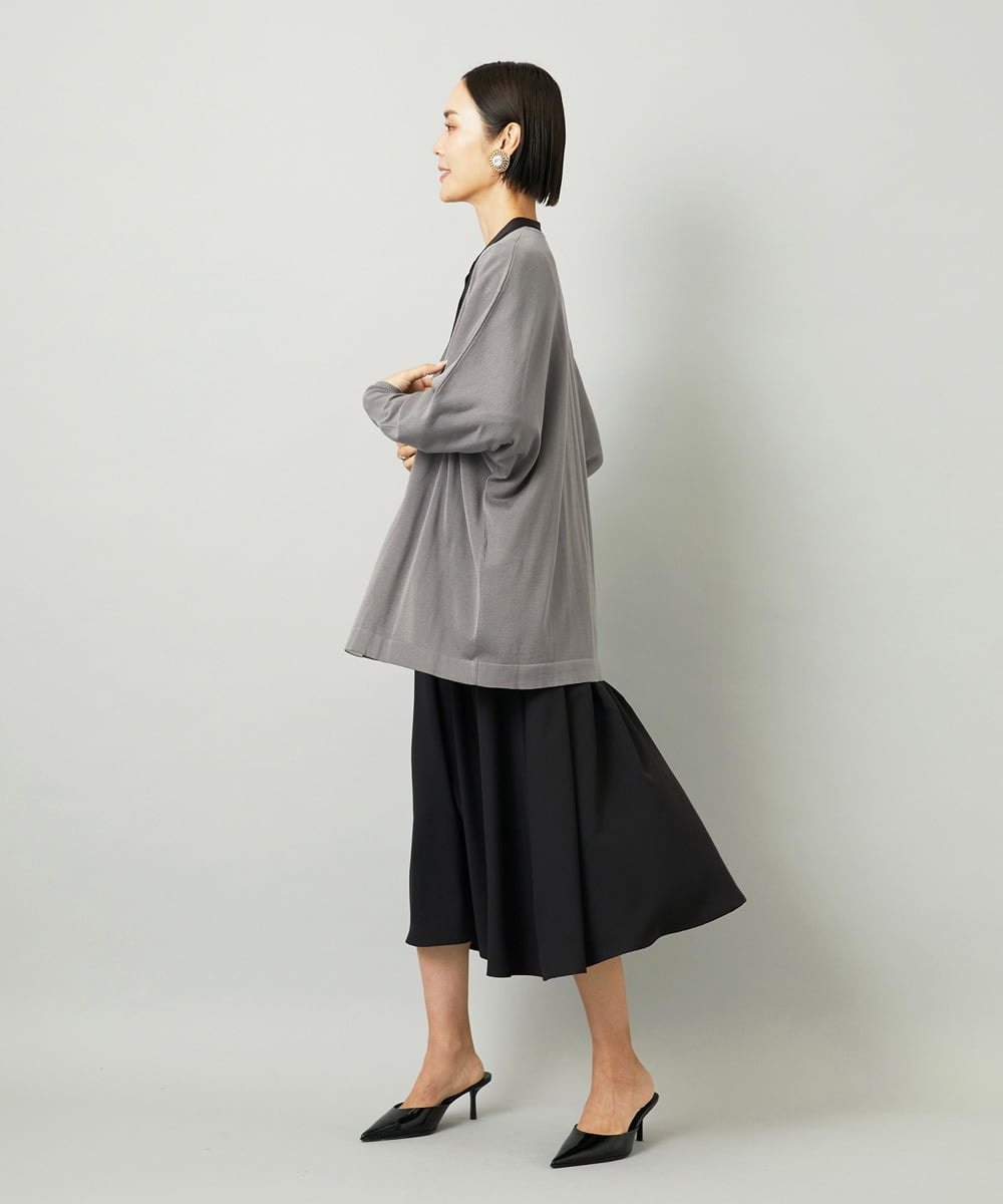 F6EAD05360 MICHEL KLEIN(小さいサイズ)(メゾン ドゥ サンク) [小さいサイズ]ノーカラーフレアーワンピース ブルー