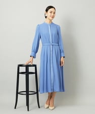 F6EAD05360 MICHEL KLEIN(小さいサイズ)(メゾン ドゥ サンク) [小さいサイズ]ノーカラーフレアーワンピース ブルー