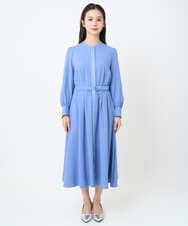 F6EAD05360 MICHEL KLEIN(小さいサイズ)(メゾン ドゥ サンク) [小さいサイズ]ノーカラーフレアーワンピース ブルー