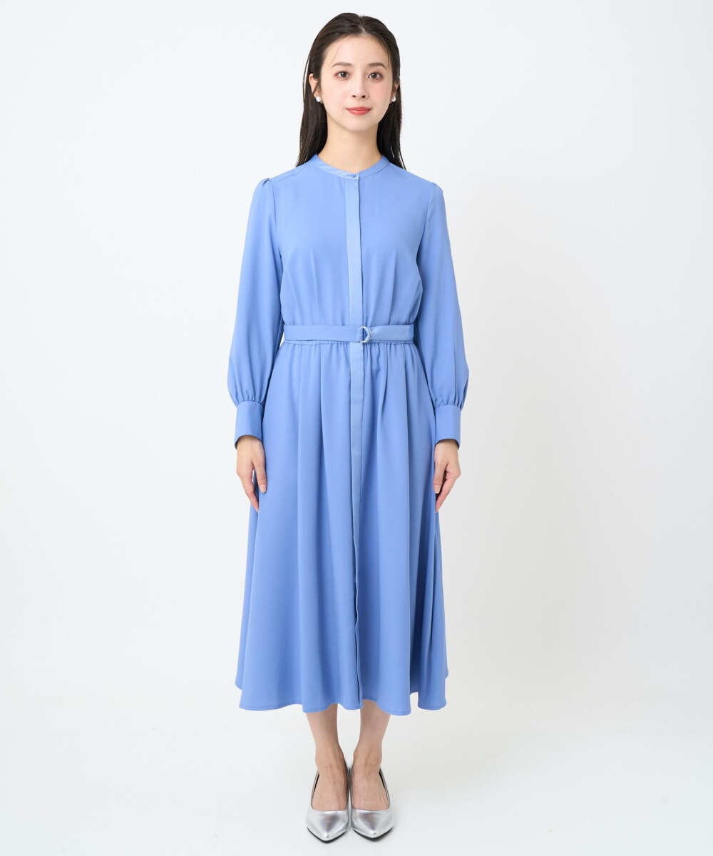 F6EAD05360 MICHEL KLEIN(小さいサイズ)(メゾン ドゥ サンク) [小さいサイズ]ノーカラーフレアーワンピース ブルー