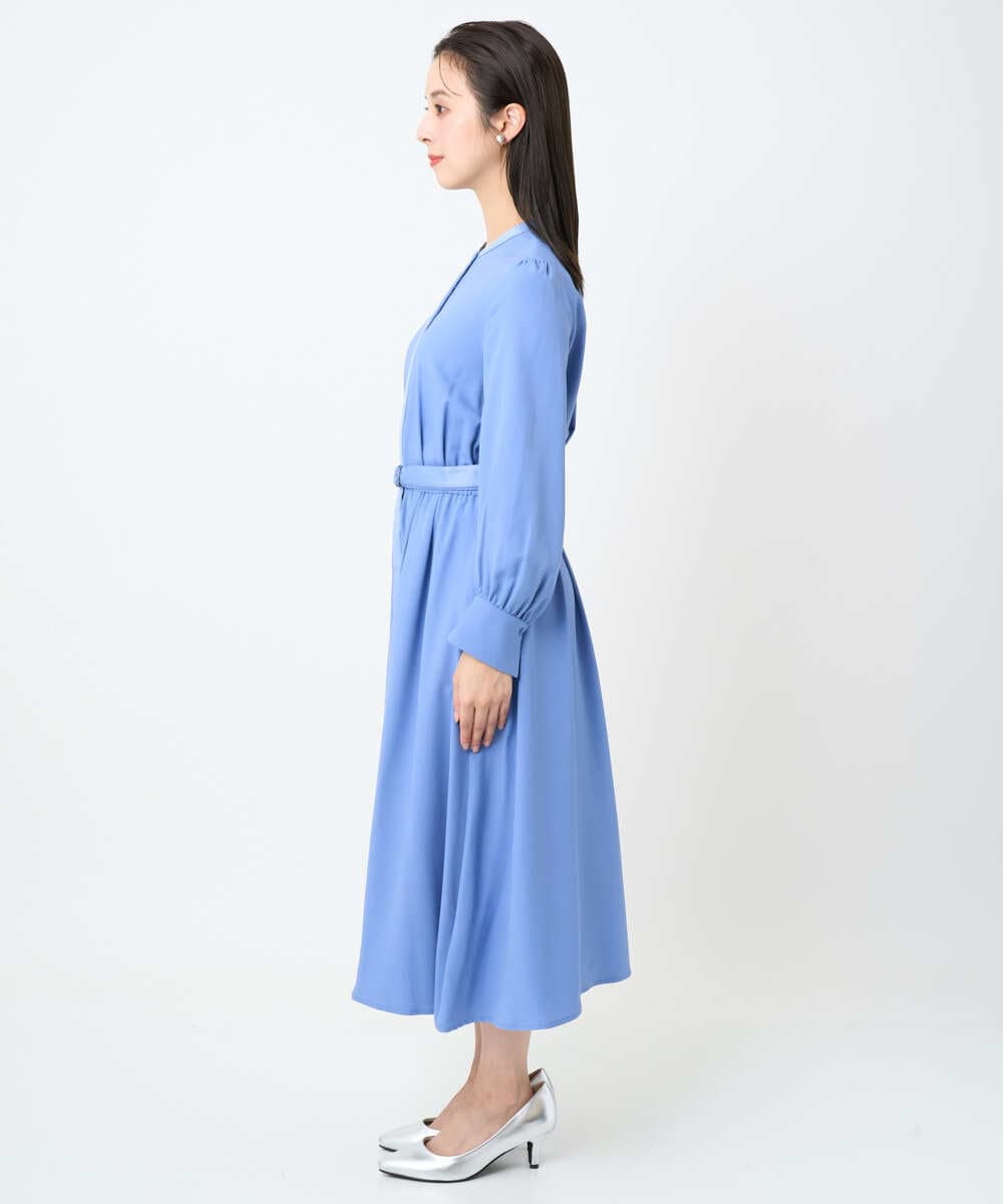 F6EAD05360 MICHEL KLEIN(小さいサイズ)(メゾン ドゥ サンク) [小さいサイズ]ノーカラーフレアーワンピース ブルー