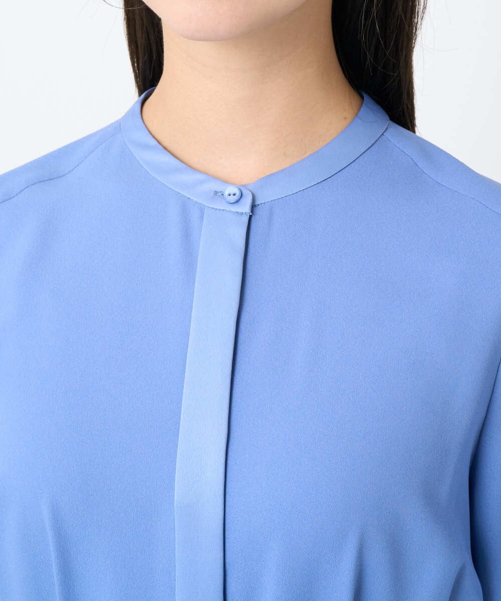 F6EAD05360 MICHEL KLEIN(小さいサイズ)(メゾン ドゥ サンク) [小さいサイズ]ノーカラーフレアーワンピース ブルー