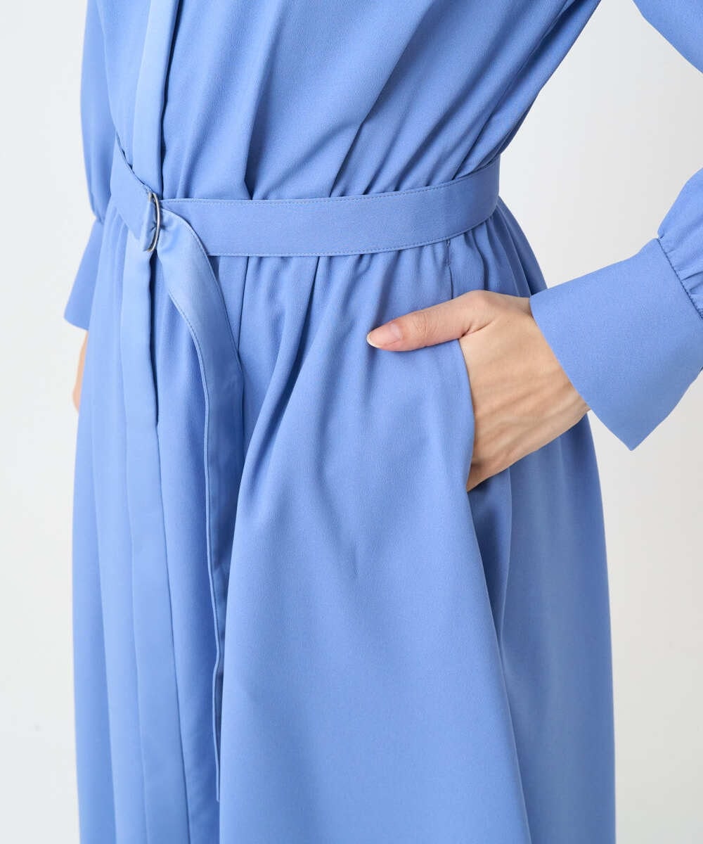 F6EAD05360 MICHEL KLEIN(小さいサイズ)(メゾン ドゥ サンク) [小さいサイズ]ノーカラーフレアーワンピース ブルー