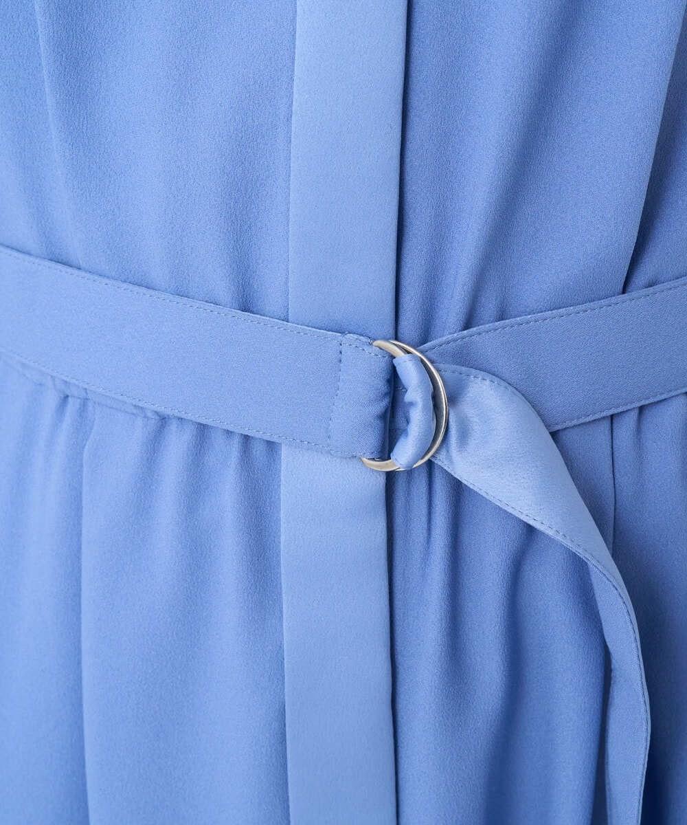 F6EAD05360 MICHEL KLEIN(小さいサイズ)(メゾン ドゥ サンク) [小さいサイズ]ノーカラーフレアーワンピース ブルー