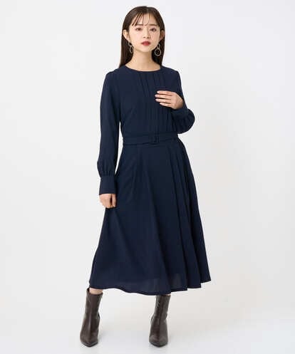 F6EAD06360  [小さいサイズ]ノーカラープリーツワンピース