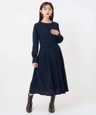 F6EAD06360 MICHEL KLEIN(小さいサイズ)(メゾン ドゥ サンク) [小さいサイズ]ノーカラープリーツワンピース ネイビー