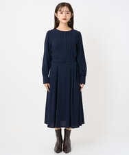 F6EAD06360 MICHEL KLEIN(小さいサイズ)(メゾン ドゥ サンク) [小さいサイズ]ノーカラープリーツワンピース ネイビー