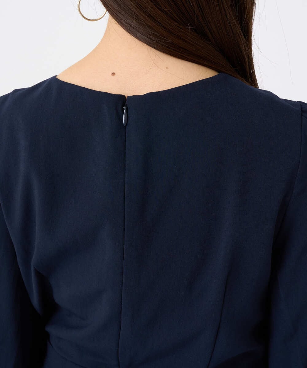 F6EAD06360 MICHEL KLEIN(小さいサイズ)(メゾン ドゥ サンク) [小さいサイズ]ノーカラープリーツワンピース ネイビー