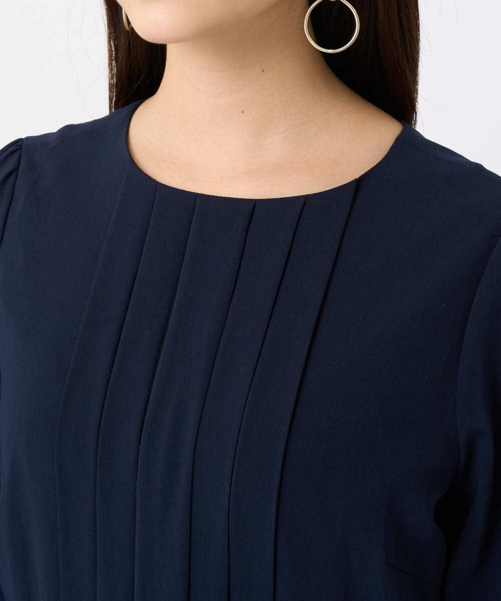 F6EAD06360 MICHEL KLEIN(小さいサイズ)(メゾン ドゥ サンク) [小さいサイズ]ノーカラープリーツワンピース ネイビー