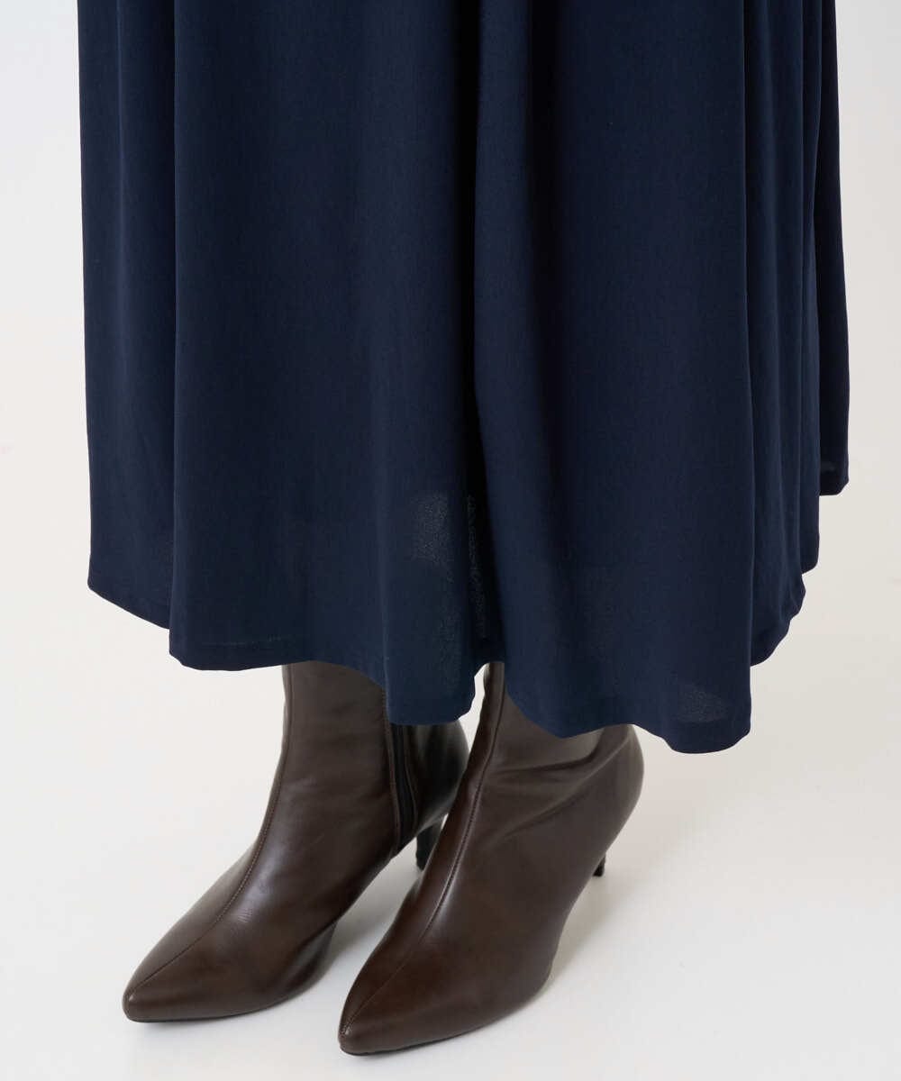 F6EAD06360 MICHEL KLEIN(小さいサイズ)(メゾン ドゥ サンク) [小さいサイズ]ノーカラープリーツワンピース ネイビー