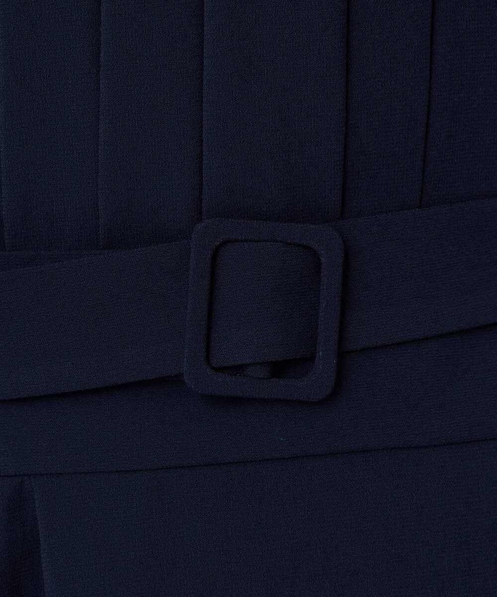 F6EAD06360 MICHEL KLEIN(小さいサイズ)(メゾン ドゥ サンク) [小さいサイズ]ノーカラープリーツワンピース ネイビー